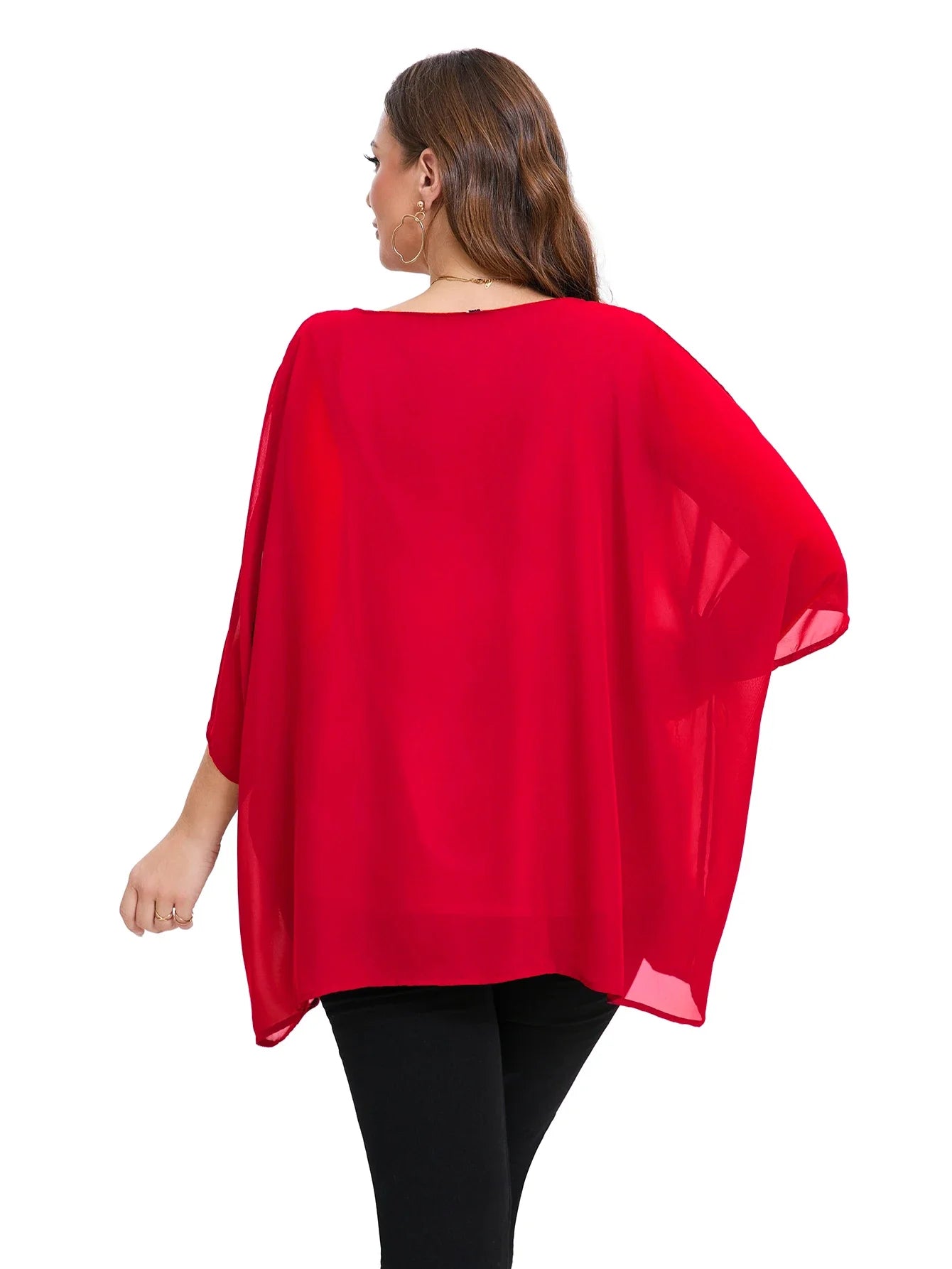 Womens Plus Size Elegant Summer Blouse Batwing Sleeve Oversized Chiffon Blouse Scoop Neck Large Size Casual Tunic Top Shirt 6XL