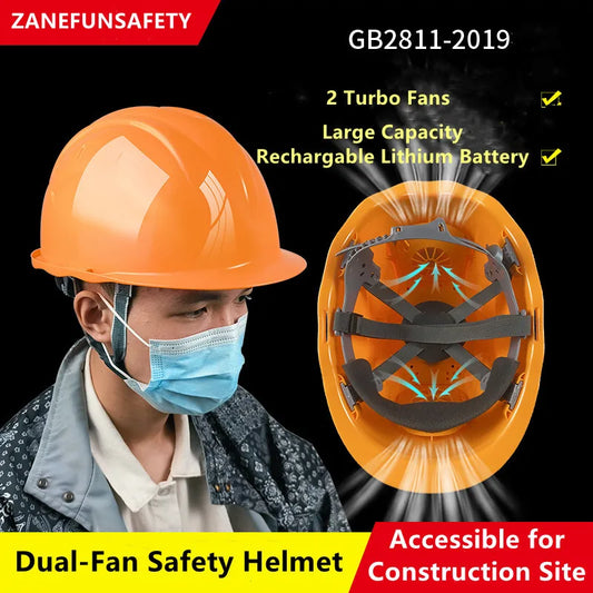 Safety Helmet With 2 Fans 10000mAh Rechargeable Lithium Battery Construction Work Helmet ABS Hard Cap GB2811-2019 Fan Helmet