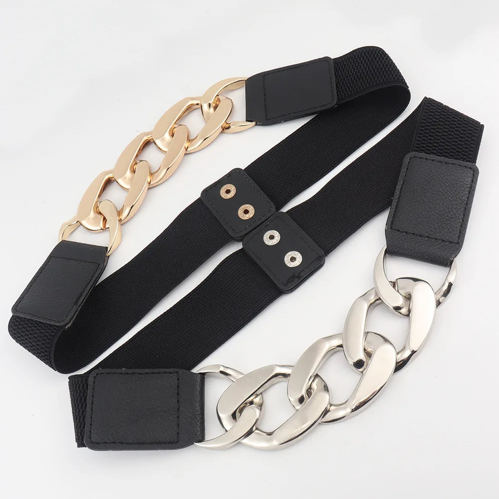 Metal Chain Belt for Women Fashion Casual Luxury Designer Dress Accessories Goth Punk Stretch Pu Leather Girdle Corset 2022 New