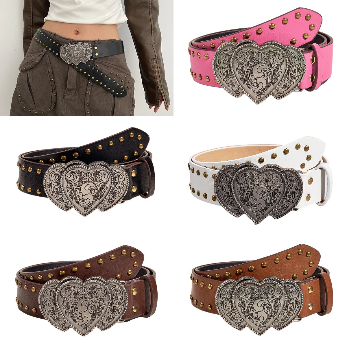 Gothic Punk Leather Y2k Belt For Women Men Metal Buckle Waist Strap Designer Luxury Female Jeans Trouser Decorative Waistband