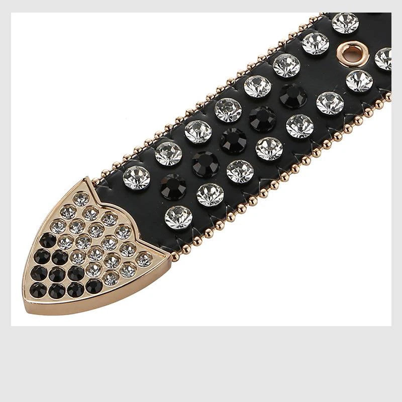 Luxury Designer Belts For Women With Gems Studded Waistband Gothic Black Western Style Fashion Buckle Pin Belt Female Hip Hop