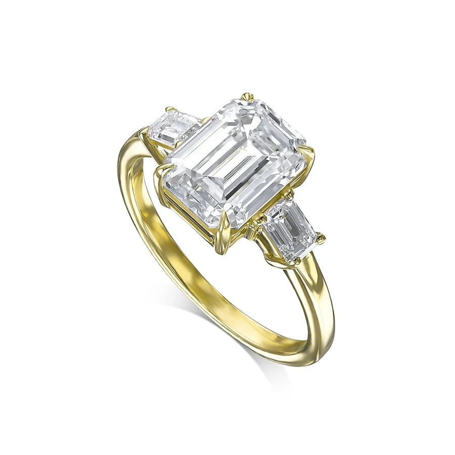 AEAW 14K Yellow Gold Emerald Cut Lab Grown Diamond Engagement Ring 1 Carat CVD HPHT Lab Diamond Engagement Ring Set IGI