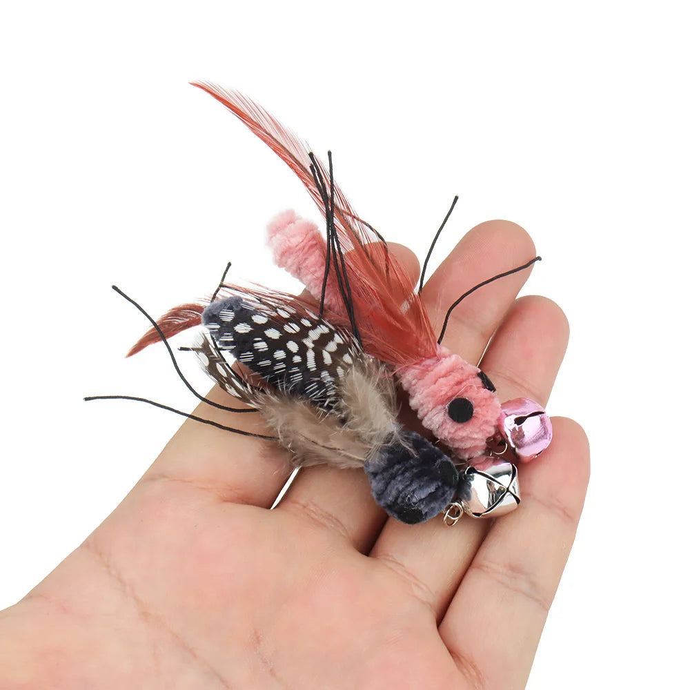 3pcs/6pcs Feather Cat Toy Replacement Head Cat Funny Teaser Stick Wand Bug Artificial Insect Pet Toy