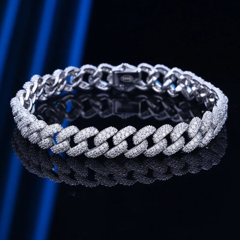 EWYA Luxury Hip Hop Full Zircon Cuban Link Chain Bracelet for Women Men S925 Silver Plated 18K High Carbon Diamond Bracelets