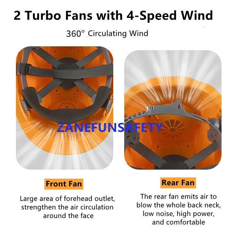 Safety Helmet With 2 Fans 10000mAh Rechargeable Lithium Battery Construction Work Helmet ABS Hard Cap GB2811-2019 Fan Helmet