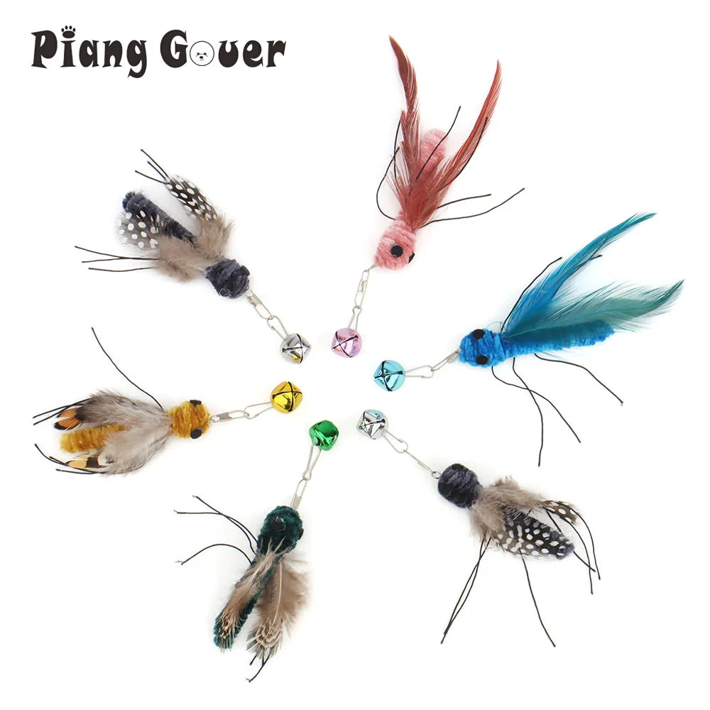 3pcs/6pcs Feather Cat Toy Replacement Head Cat Funny Teaser Stick Wand Bug Artificial Insect Pet Toy