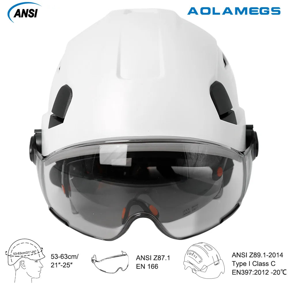 CE Construction Safety Helmet With Visor Built In Goggles For Engineer ABS Hard Hat ANSI Industrial Work Cap Head Protection New