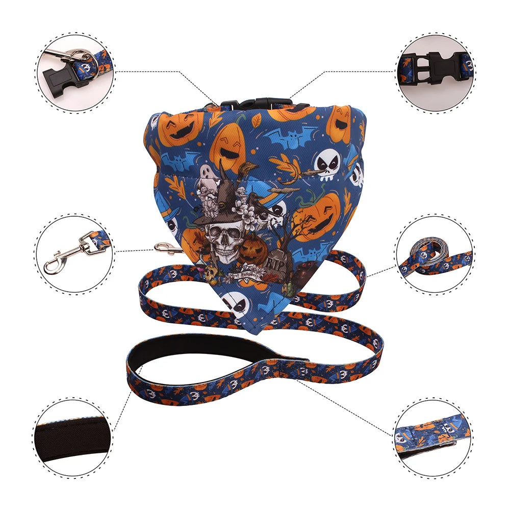 Fashion Pet Dog Collar and Leash Sets for Small Dogs Pomeranian French Bulldog Puppy Collars with Bandans Pets Outdoor Suplies