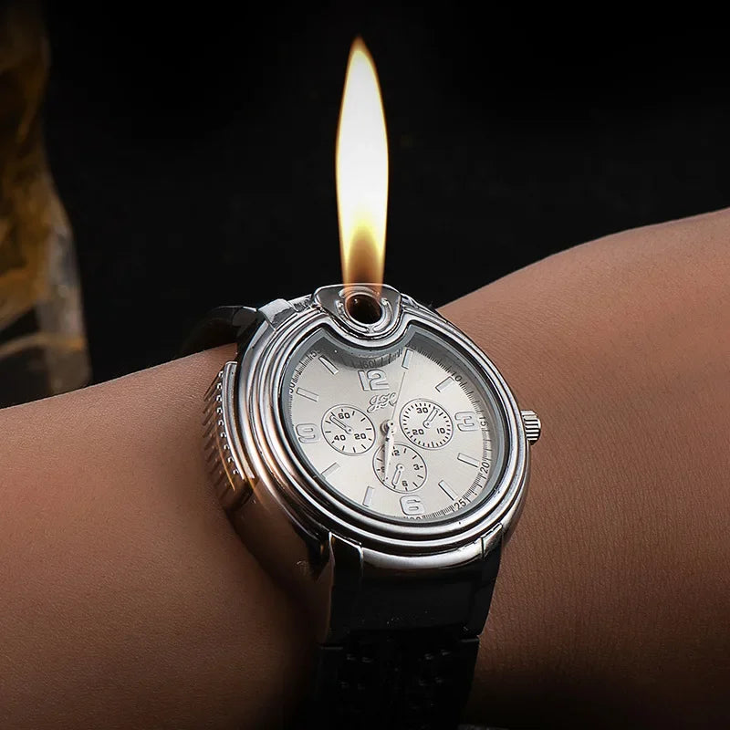 Watch Style Metal Open Flame Lighter Creative Men's Sports Watch Fire Electronic Replaceable Tungsten Wire Lighter