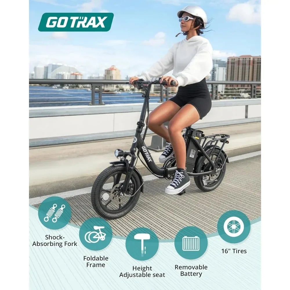 16" Electric Bike, Max 25Miles Range(Pedal-Assist) & Speed 15.5Mph Power by 350W Motor, Folding E-Bike with Removable Battery