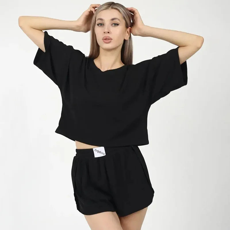 Ladies Pajamas Casual Wear New Spring And Autumn Summer Casual Women's Pajamas Short-Sleeved Sexy Shorts Pajamas Homewear Set