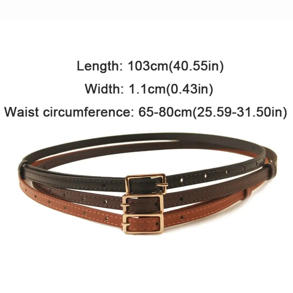 Fashion Luxury Design PU Leather Belt Versatile Retro Thin Belts Casual Pin Buckle Waistband