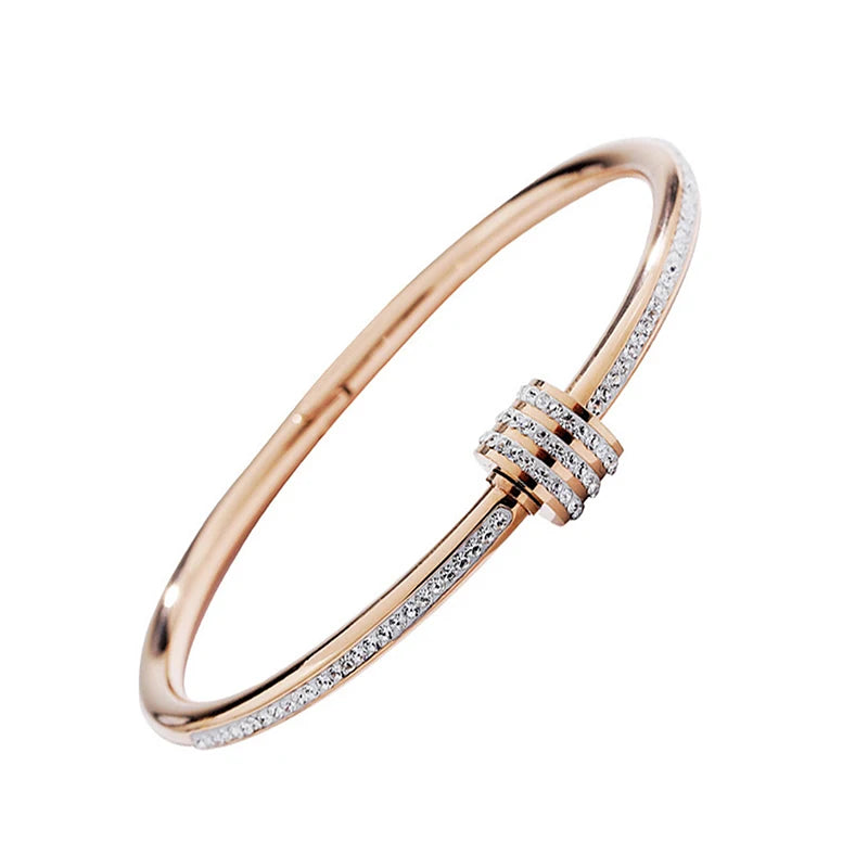 High-end 18K Golden Titanium Steel Non-Fade Bracelet Female Plain Ring Zircon Bracelet Light Luxury Niche Bracelet