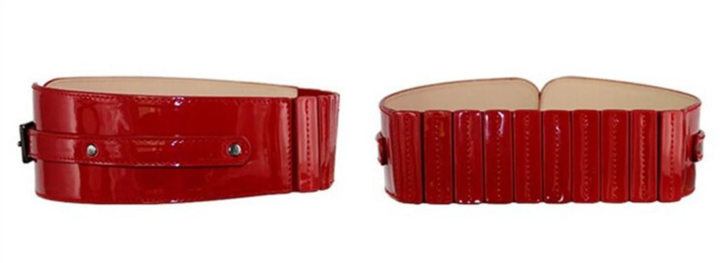 Women Luxury Patent Leather Wide Stretch Belt Fashion Design Black Red Belt Suitable for Casual&Office&Party