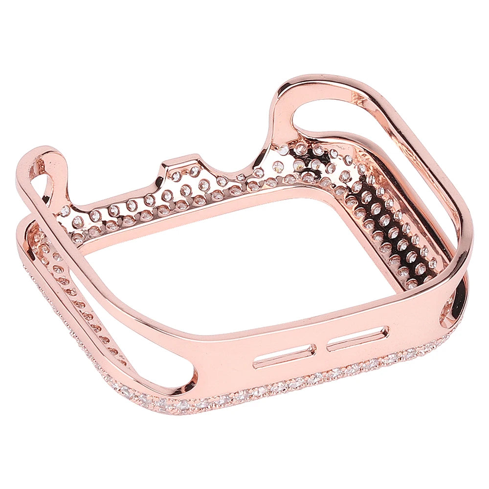 Carved Copper Women Luxury Bumper for Apple Watch Case 44/40mm 42/38mm Diamond Bling Metal iWatch Series 7 SE/6/5/4/3/2 45 41 mm