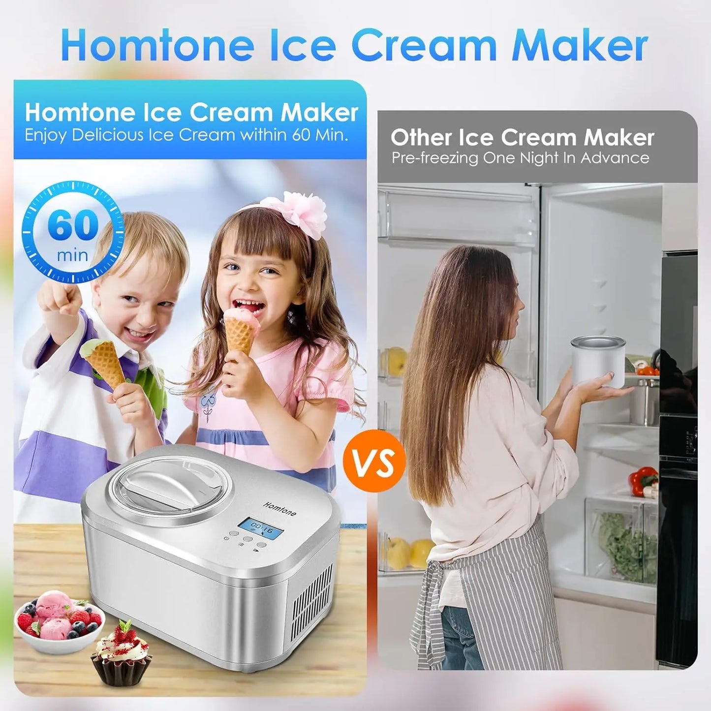 Automatic Ice Cream Machine with Built-in Compressor