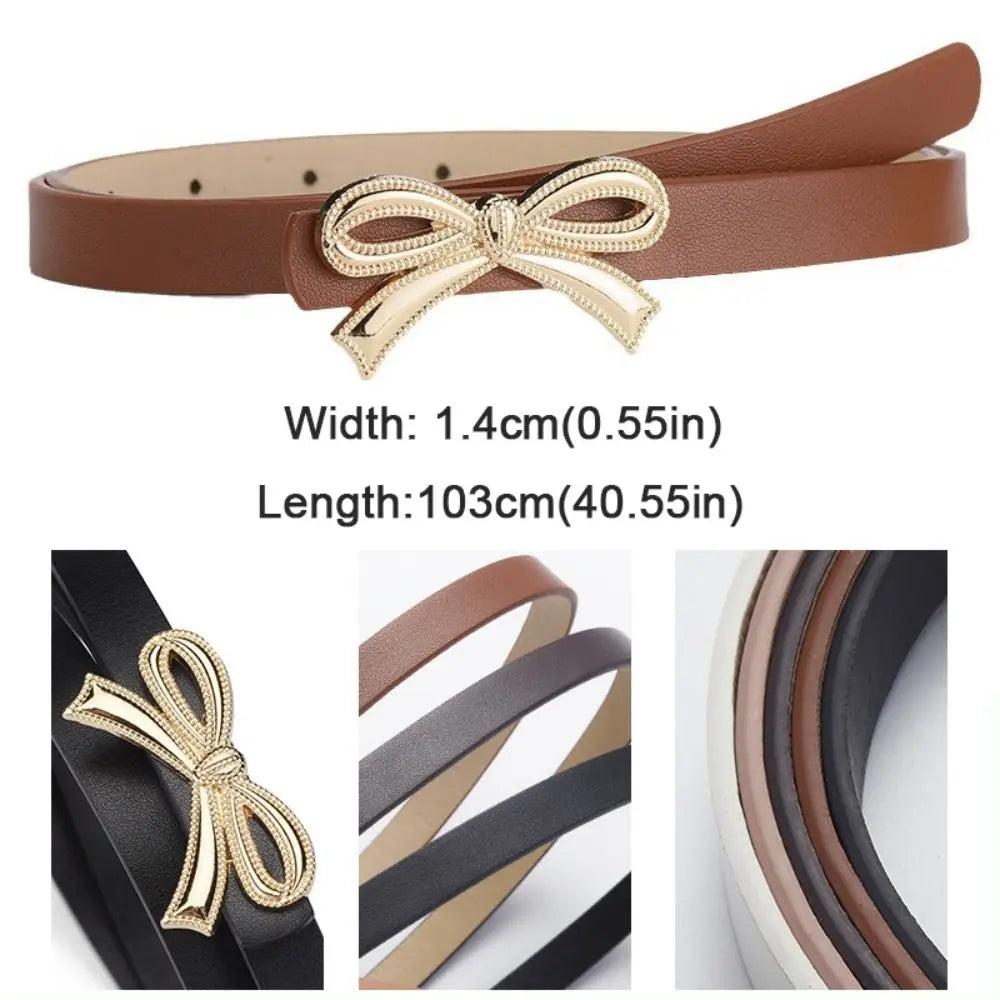 Casual Versatile Leather Belt Luxury Design Women Metal Bowknot Slide Buckle Belt Trendy Waistband