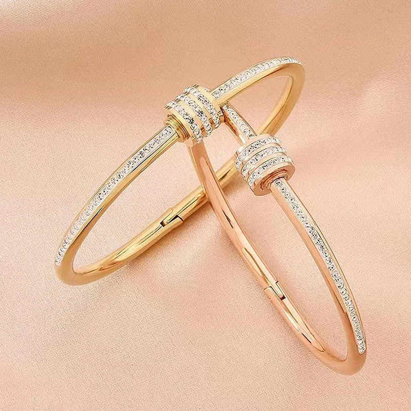 High-end 18K Golden Titanium Steel Non-Fade Bracelet Female Plain Ring Zircon Bracelet Light Luxury Niche Bracelet