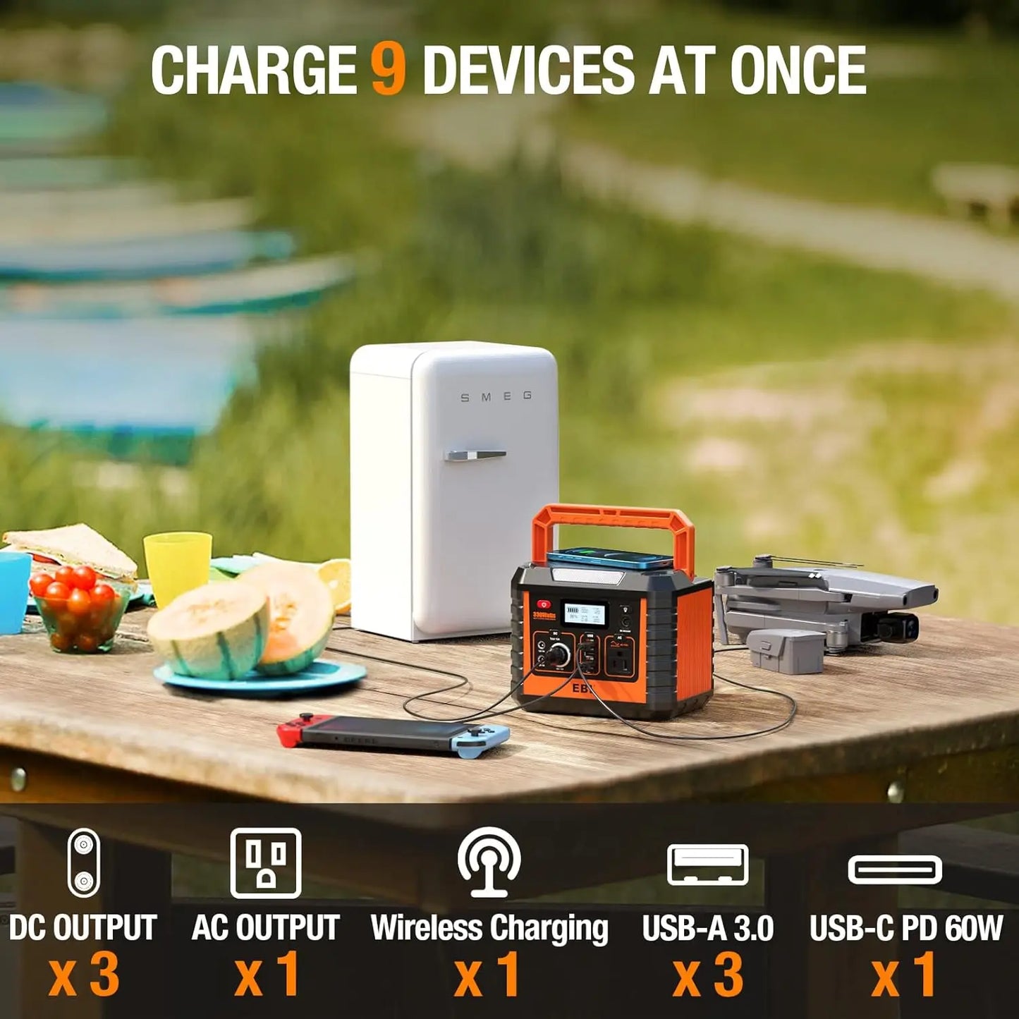 Portable Power Station Charging with Solar Panels AC Power for Home and Outside Emergency Use Light and Easy To Carry