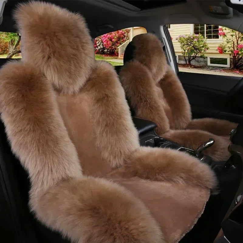 Winter Fur Capes For Cars Universal Fur Car Seat Covers Full Set For Cold Season Car Accessories Interior Woman Front Seat