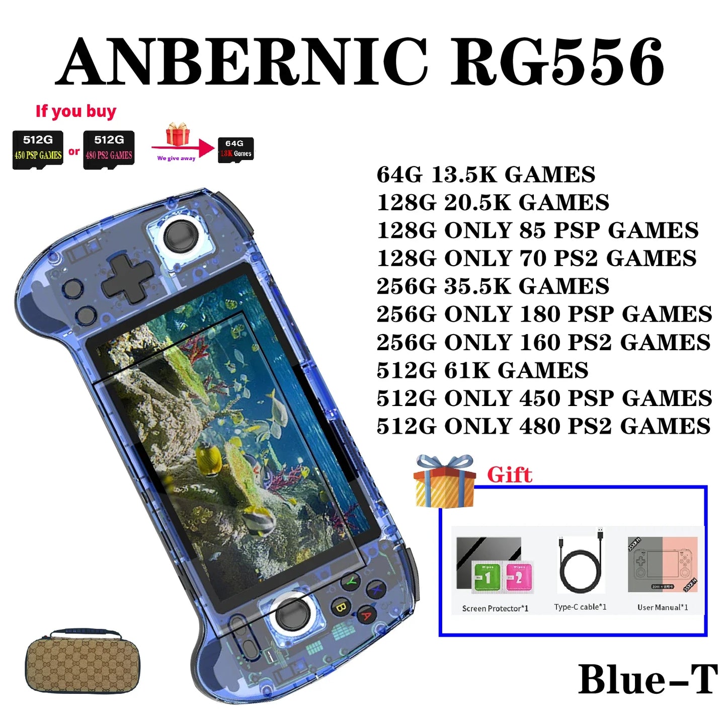 ANBERNIC RG556 Handheld Game Console Retro Android 13  Video Players 5.48-inch AMOLED Screen Game Player 1080*1920 Resolution 8G